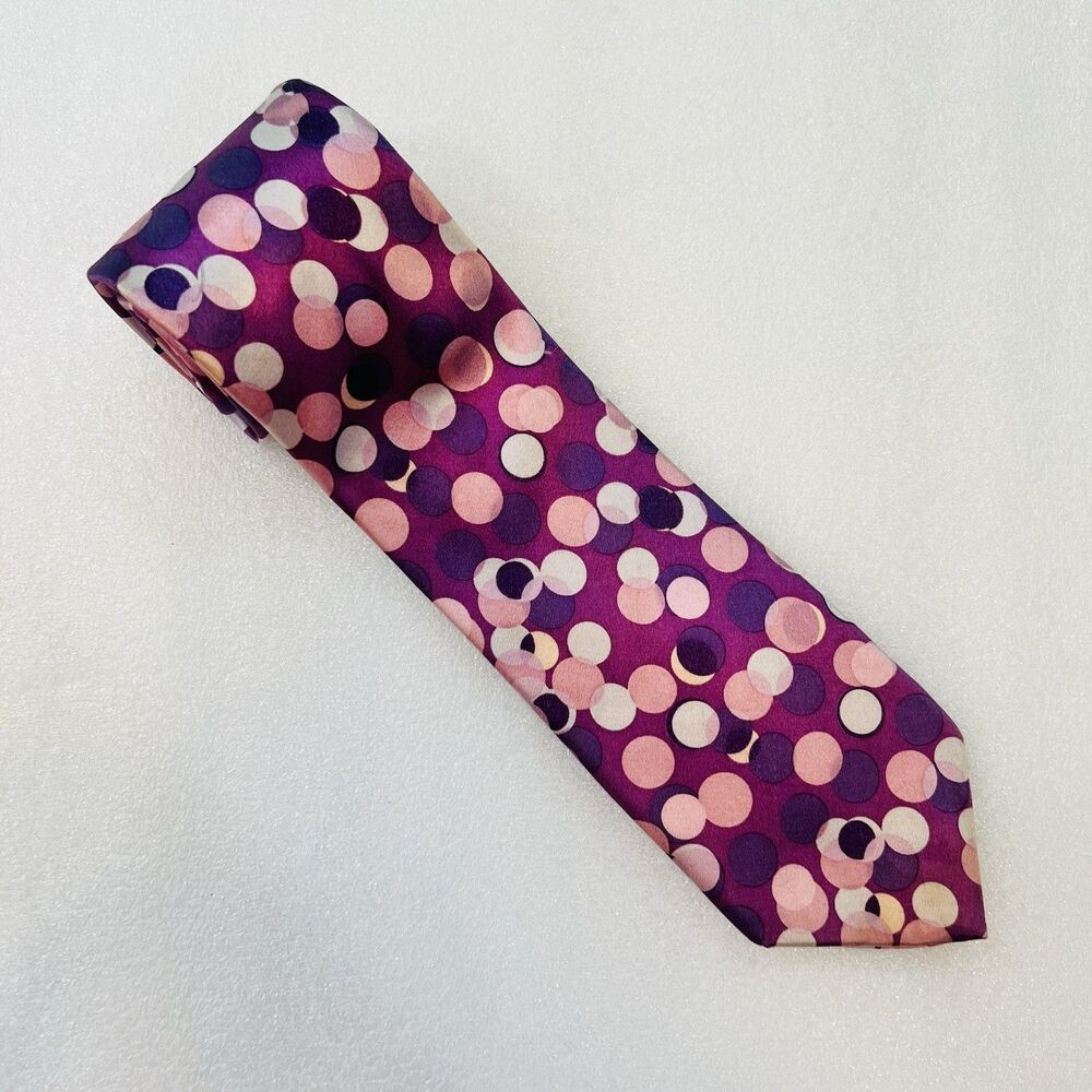 Ted Baker London Silk Tie Purple Pink Polka Dot Circles Hand Tailored Men Tie